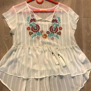 White sheer blouse with embroidery